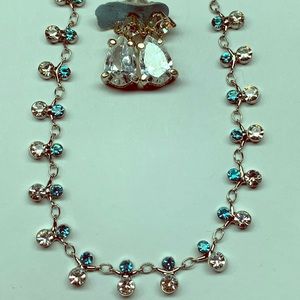 Turquoise/white diamond necklace and earrings